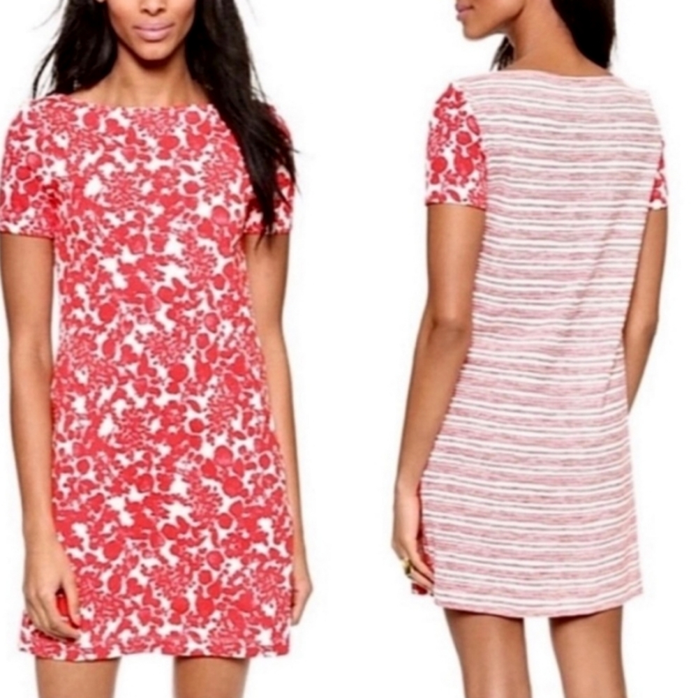 Tory Burch Elizabeth floral and stripe pima cotton red dress women's size small